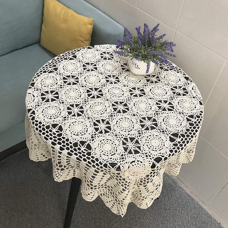 Hetao 100% Cotton Handmade Crochet Square Tablecloth Doilies Lace Table Covers ,Beige, 31 Inch - Image 1